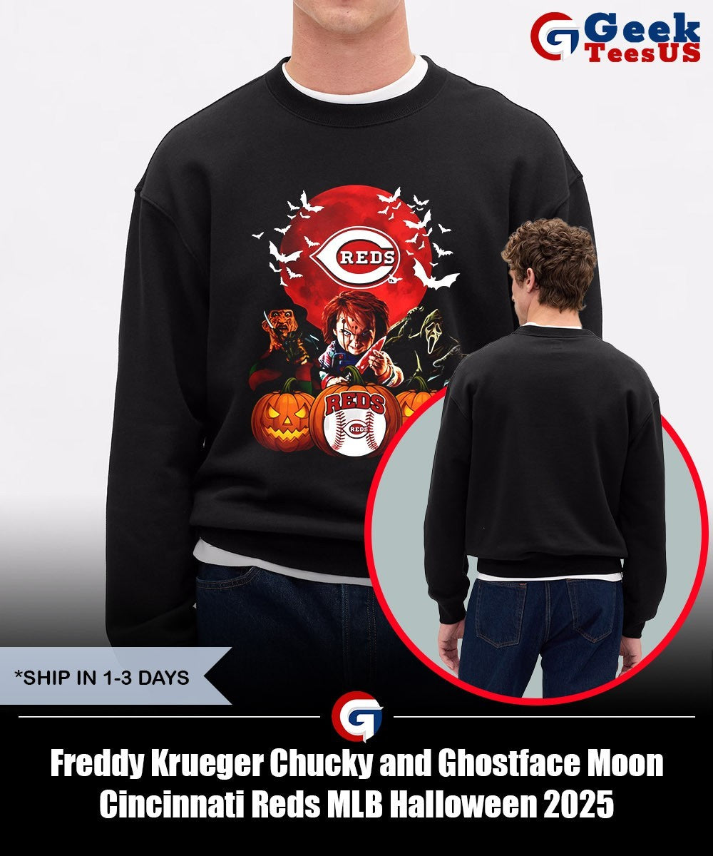 Freddy Krueger Chucky and Ghostface Moon Cincinnati Reds MLB Halloween 2025 shirt