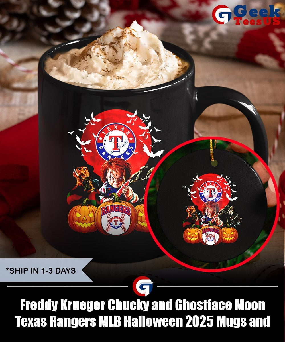Freddy Krueger Chucky and Ghostface Moon Texas Rangers MLB Halloween 2025 shirt