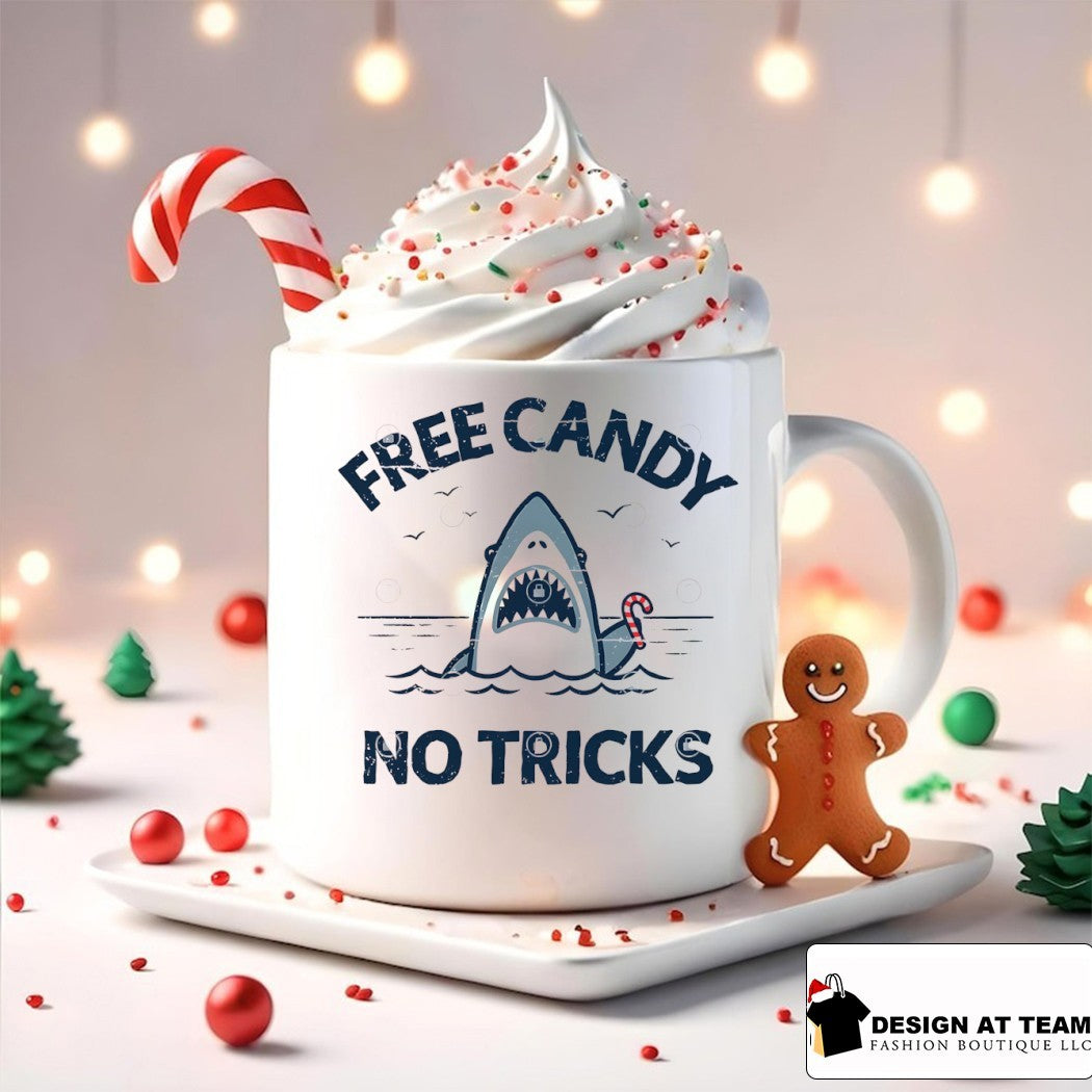 Free candy no tricks trust the shark with the candy cane shirt