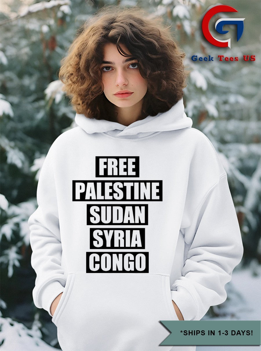 Free palestine Sudan Syria Congo T-shirt