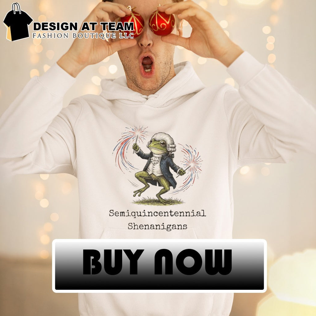 Frog in wig with sparklers Semiquincentennial Shenanigans t shirt