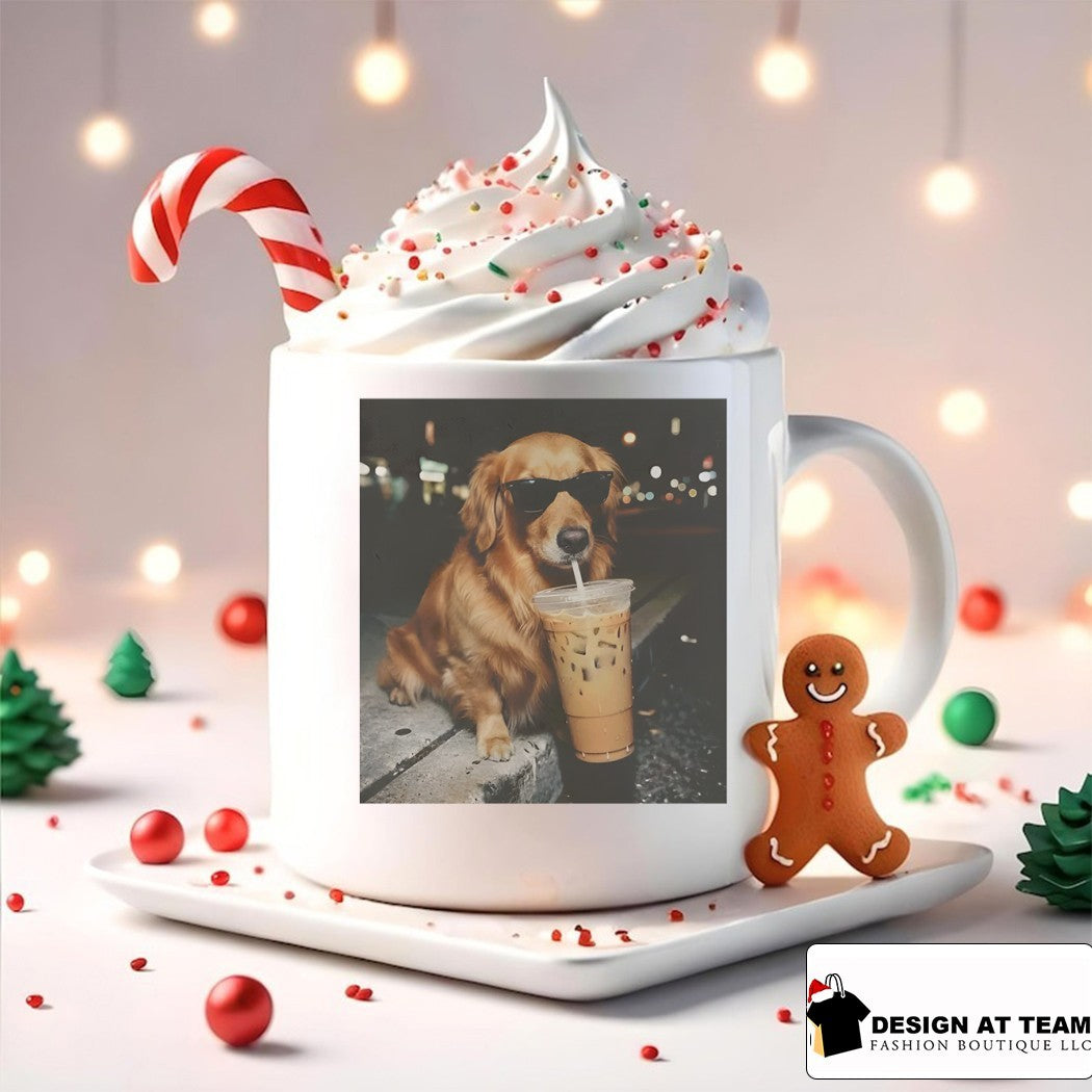Funny Golden Retriever Drinking Iced Coffee shirt