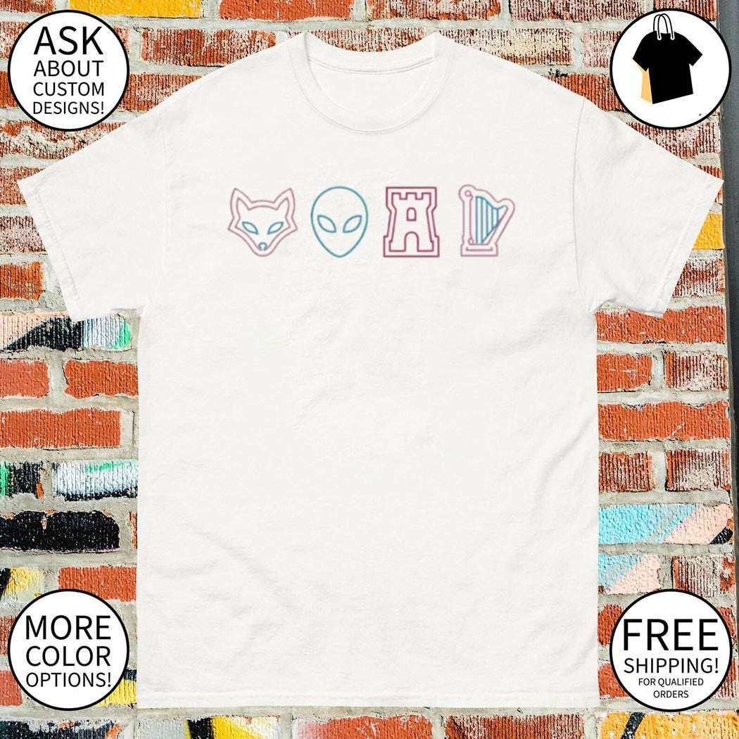 Fox alien castle harp icons design art Spurs basketball t shirt