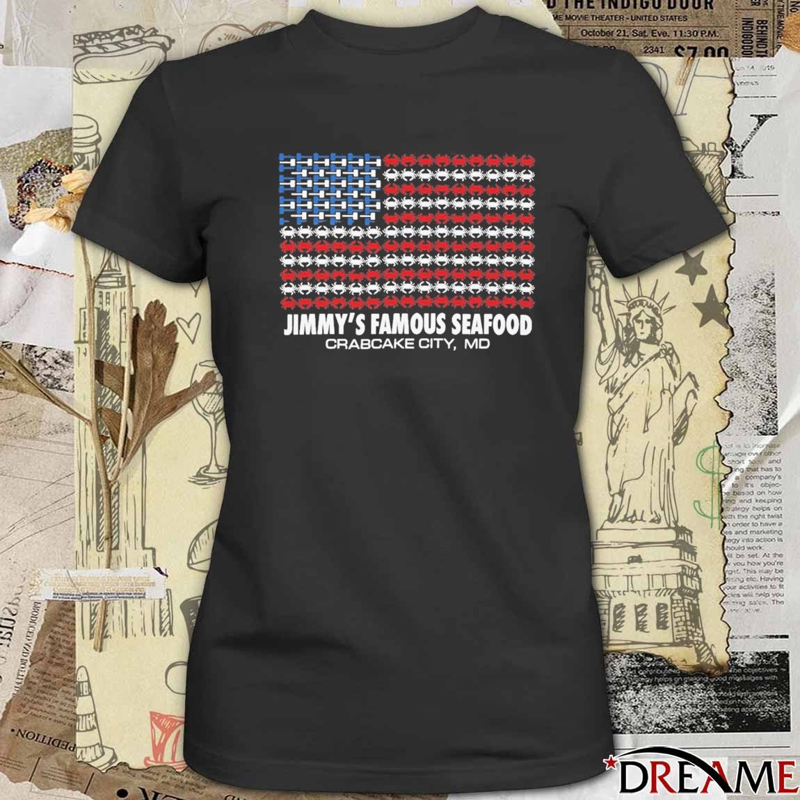 Jimmy’s Famous Seafood Crabcake City MD Crab USA Flag t-shirt