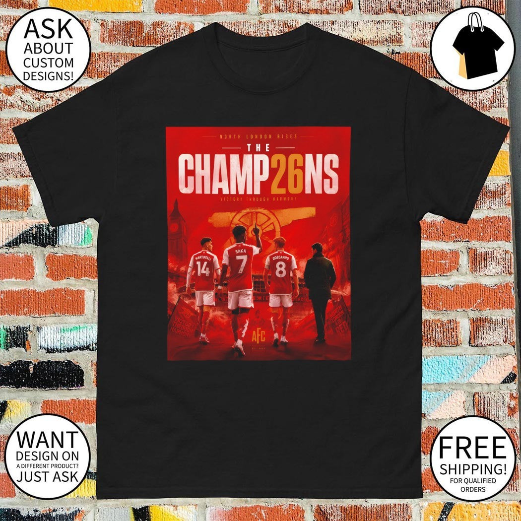 Gabriel Martinelli Bukayo Saka Martin Odegaard Arsenal FC Premier League Champions 2026 shirt