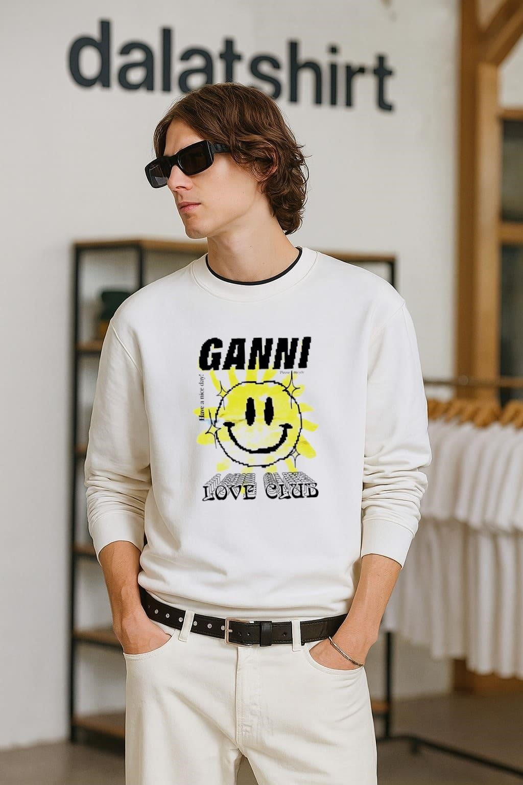 Ganni Have A Nice Day Love Club Pixel Sun shirt
