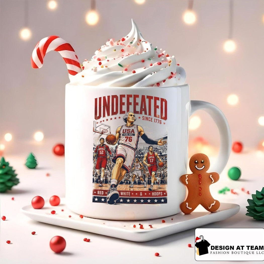 George Washington Basketball Since 1776 Undefeated red white hoops shirt