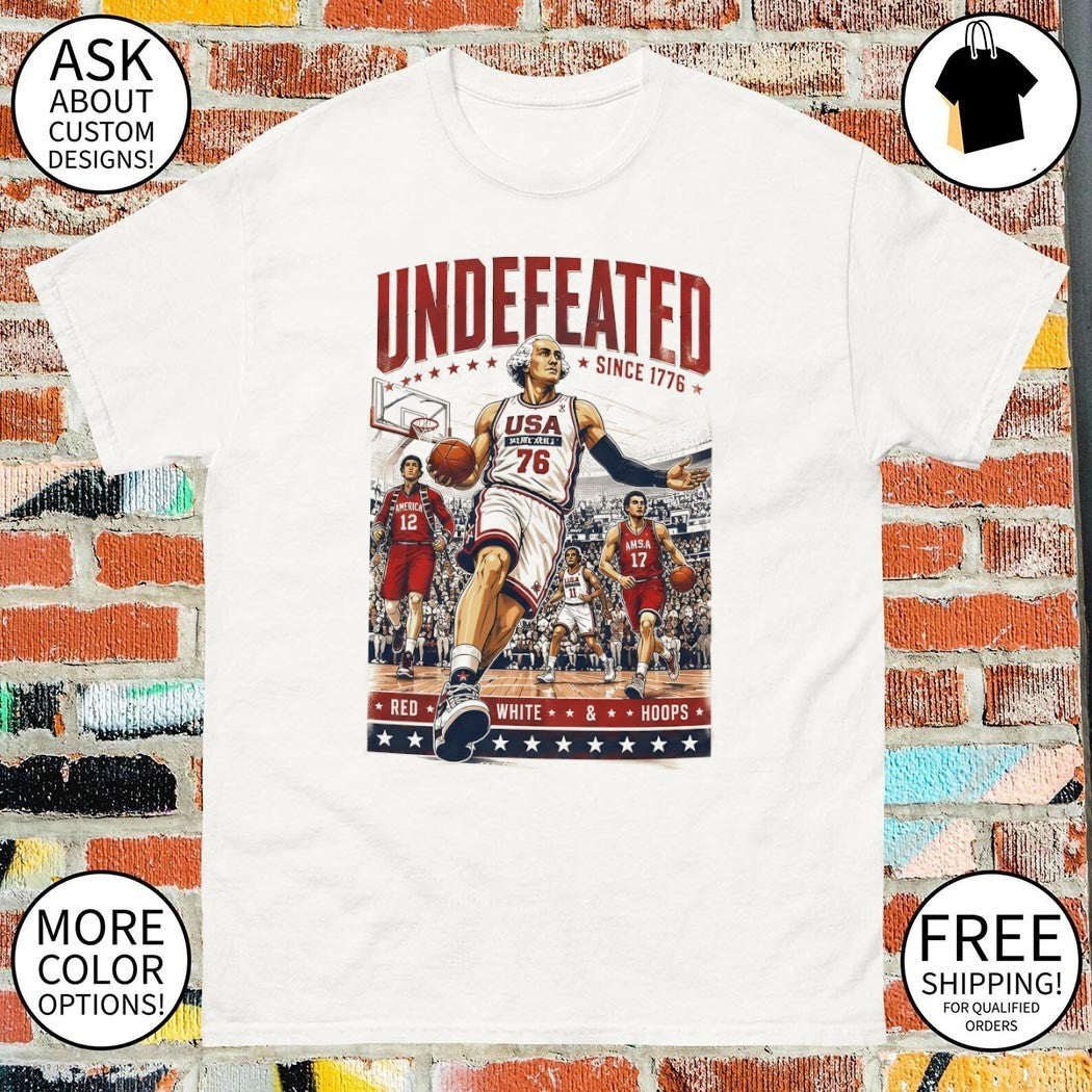 George Washington Basketball Since 1776 Undefeated red white hoops shirt