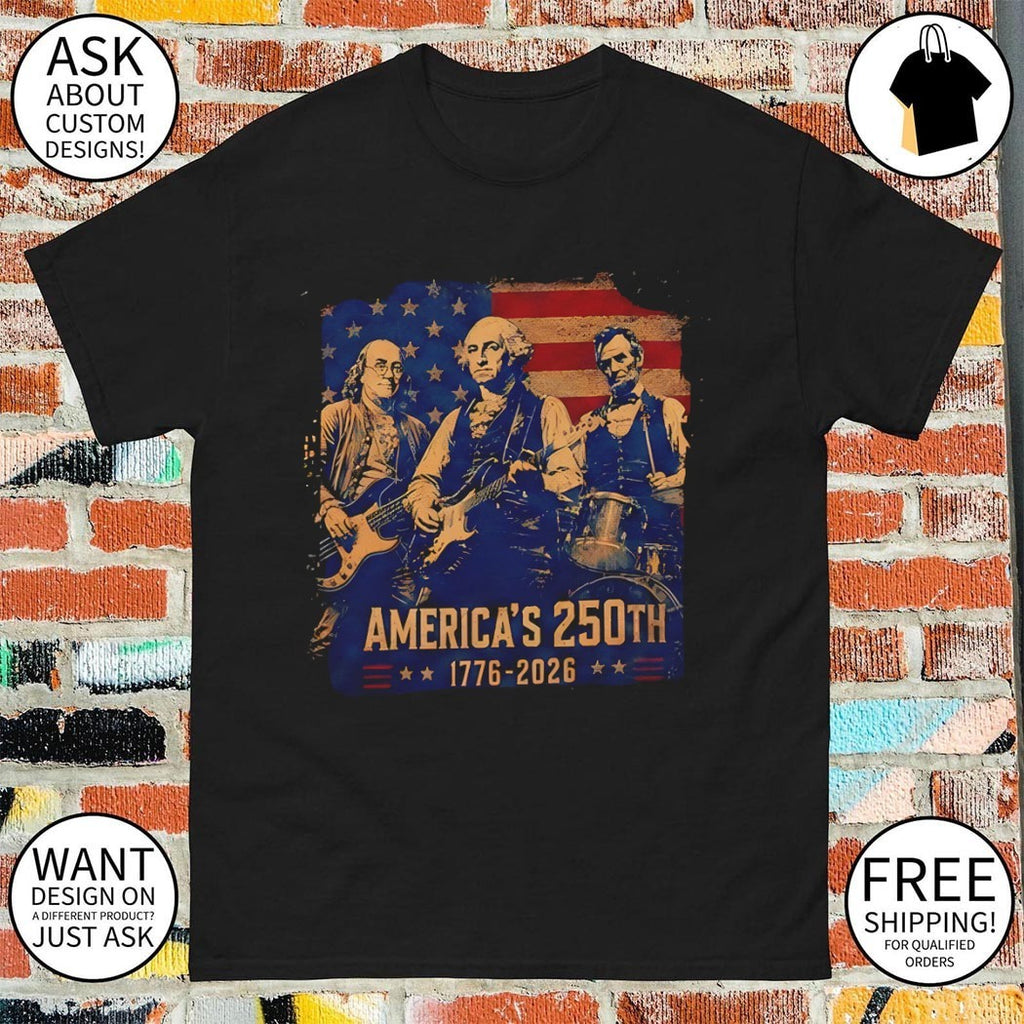 George Washington Benjamin Franklin Abraham Lincoln Founding Fathers Rock Band America 250th 1776-2026 shirt