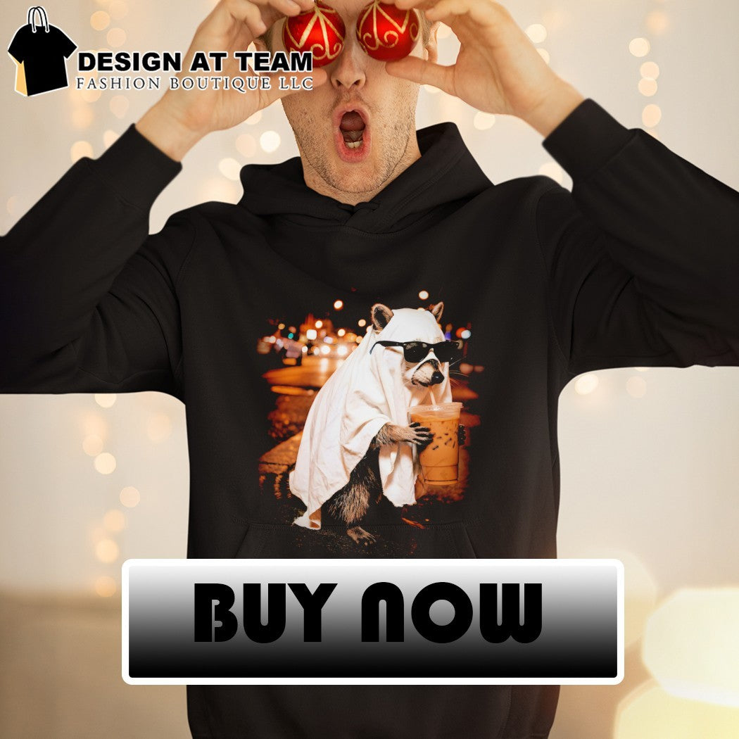 Ghost raccoon spooky iced coffee Happy Halloween shirt