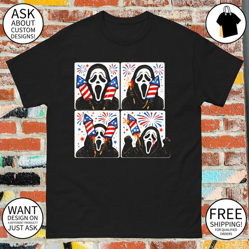 Ghostface Horror Movie Slasher Villain Celebrating Independence Day Holiday 4th of July shirt