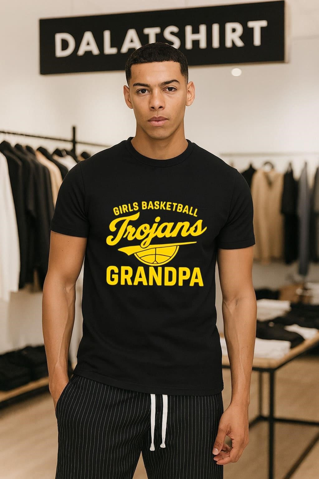 Girls Basketball Trojans Grandpa Yellow Script Logo Sports Fan Apparel shirt
