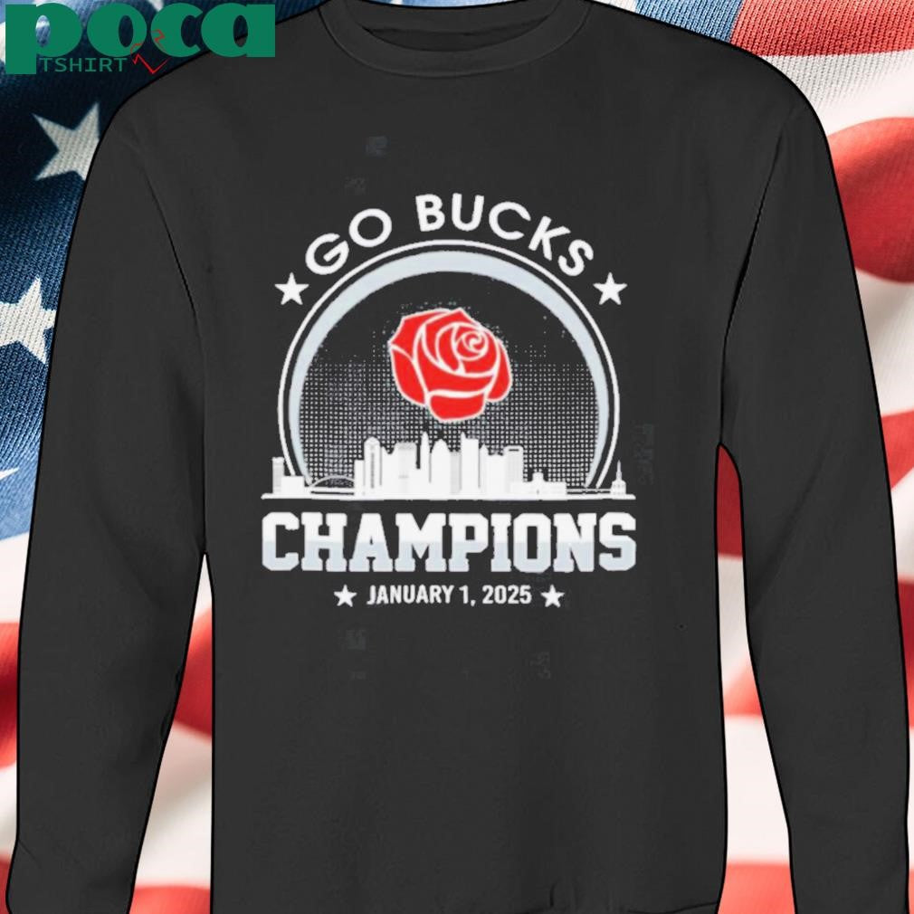 Go Bucks Football 2025 Rose Champions Skyline Logo Shirt