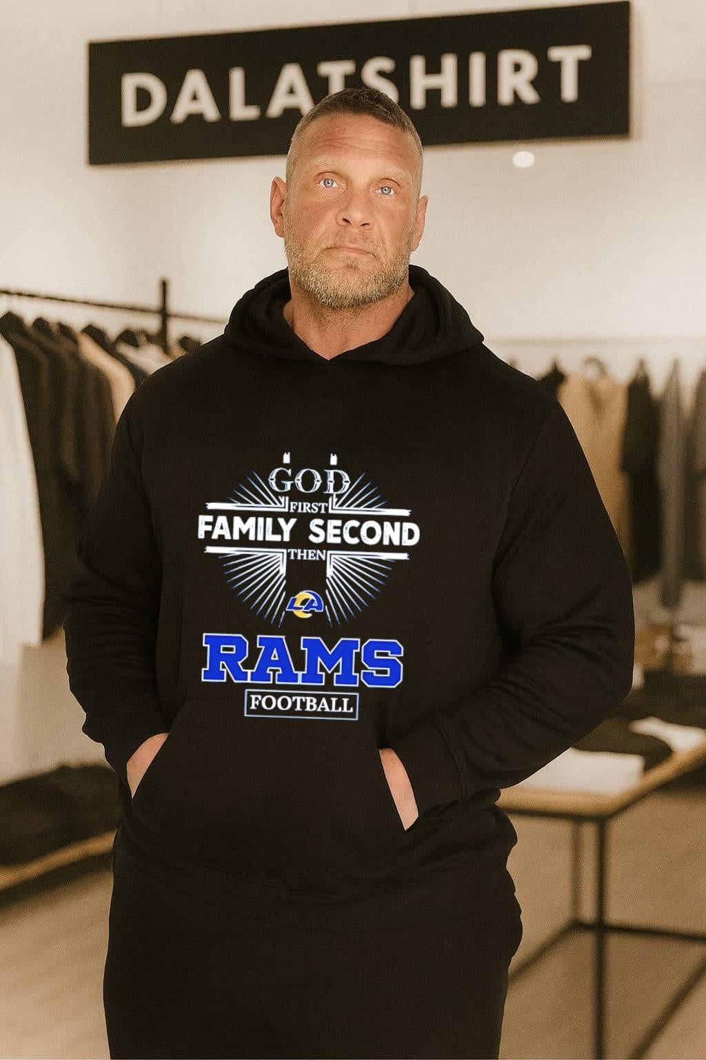 God First Family Second Then Rams Logo Football shirt