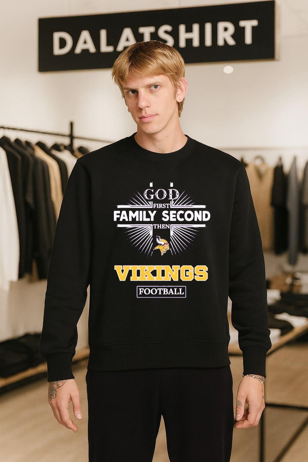 God First Family Second Then Vikings Logo Football shirt