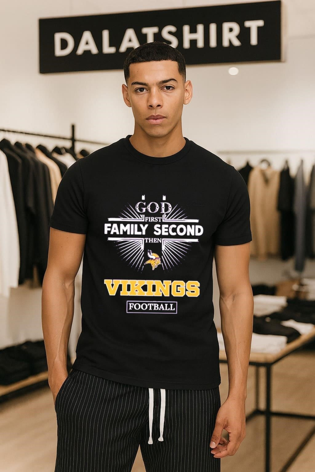 God First Family Second Then Vikings Logo Football shirt