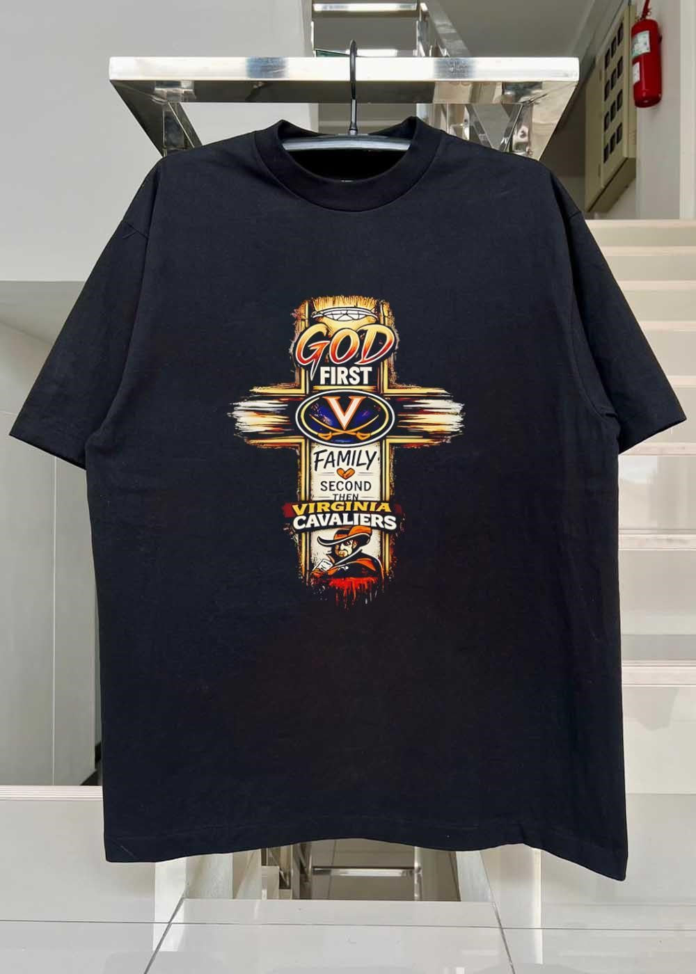 God First Family Second Then Virginia Cavaliers Logo V Men’s T-Shirt