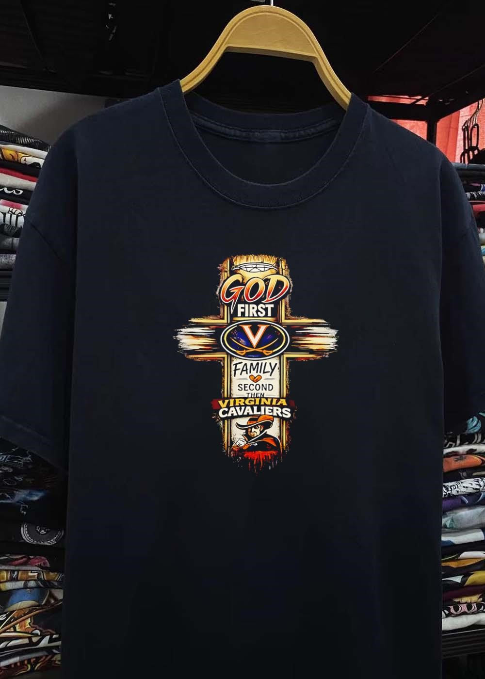 God First Family Second Then Virginia Cavaliers Logo V Men’s T-Shirt