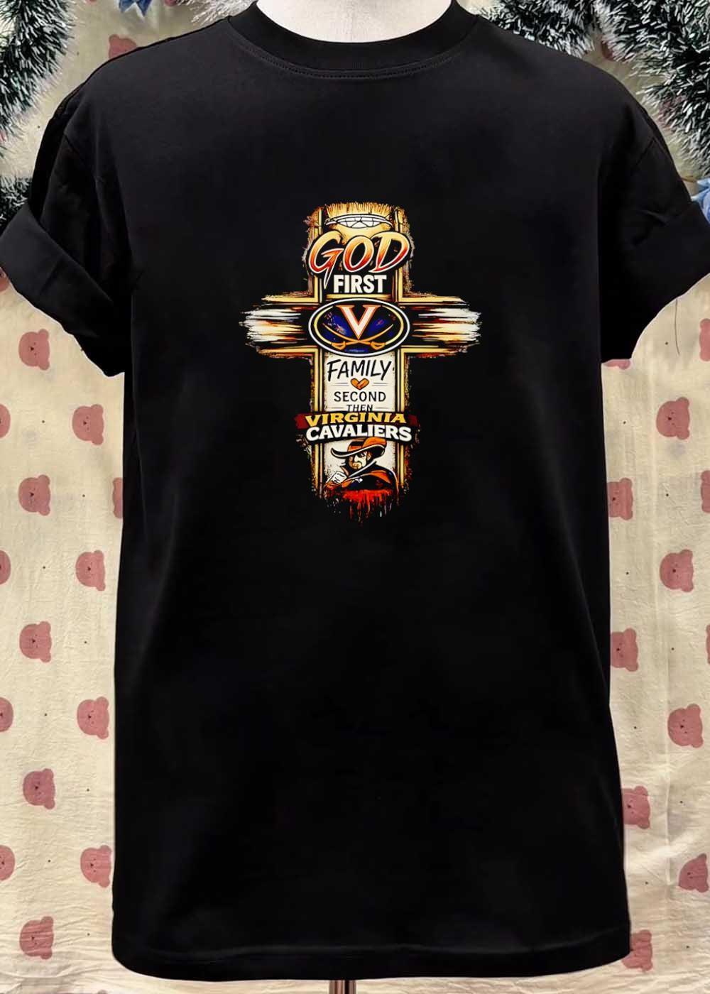 God First Family Second Then Virginia Cavaliers Logo V Men’s T-Shirt