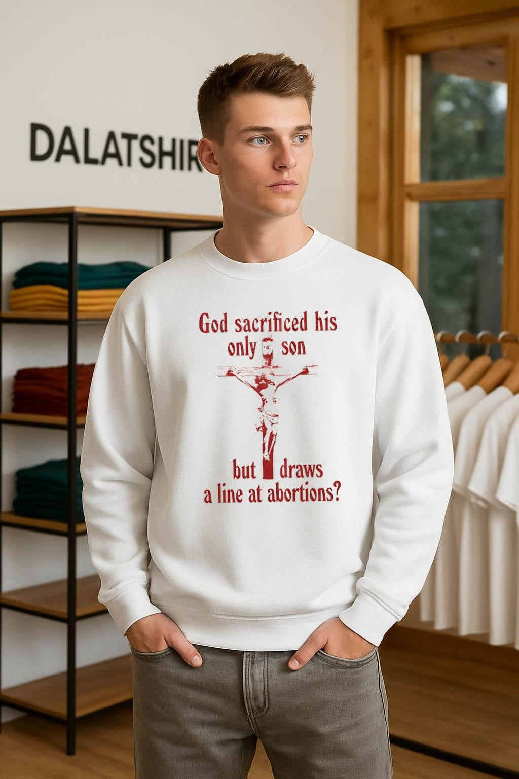 God sacrificed his only son but draws a line at abortions shirt