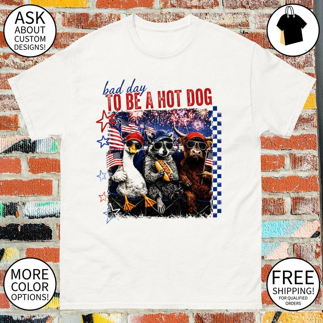 Goose Raccoon Cow Bad day to be a hot dog 4th of July shirt