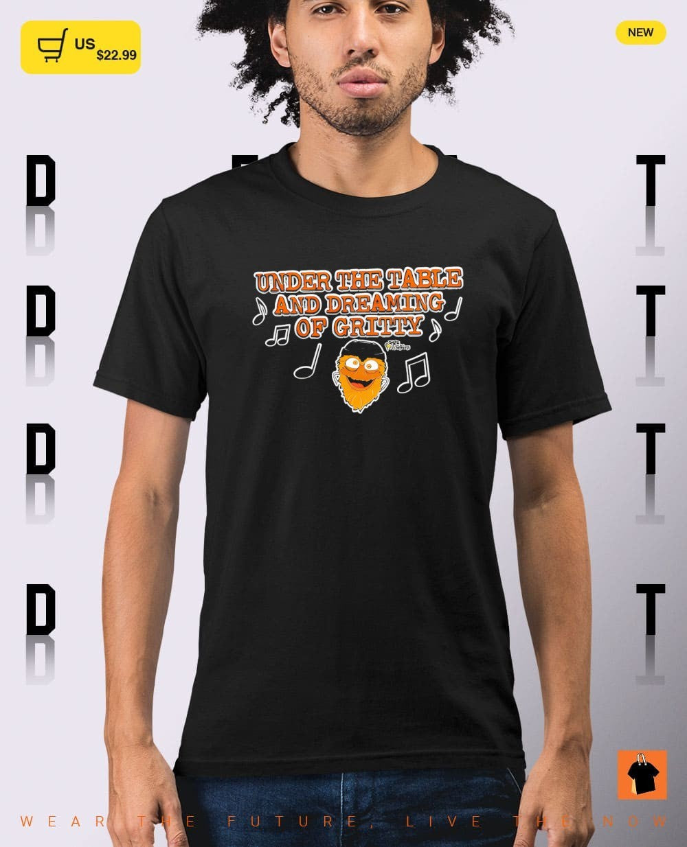 Gritty Philadelphia Flyers Hockey mascot under the table and dreaming of Gritty shirt