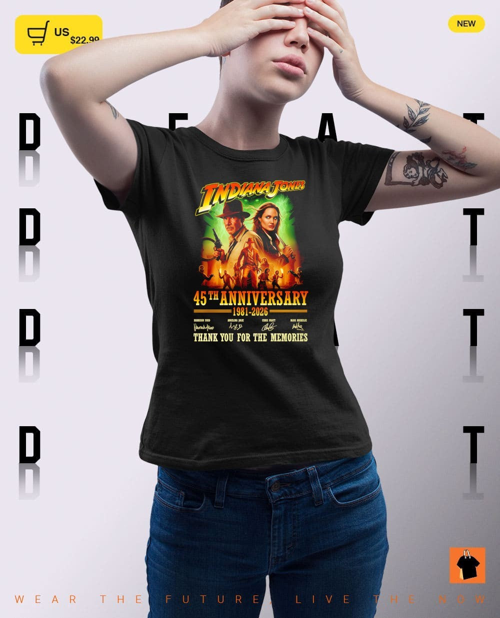 Harrison Ford Angelina Jolie and Chris Pratt Indiana Jones 45th Anniversary 1981 2026 signatures shirt