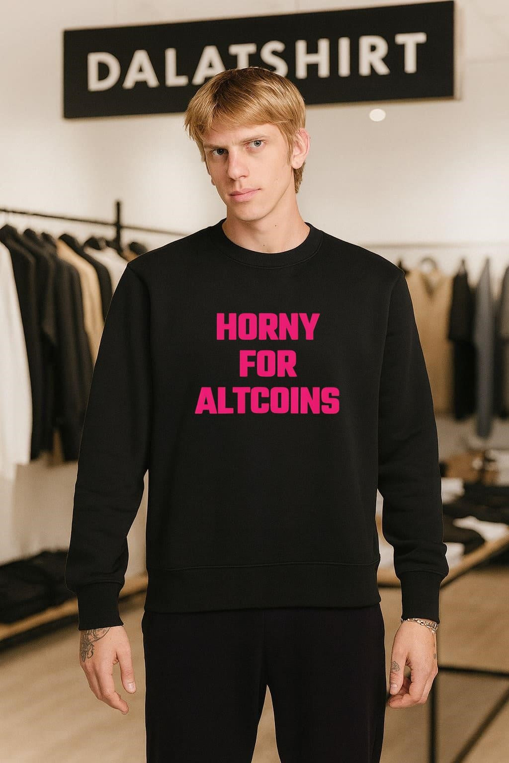 Horny For Altcoins Pink Text Bold Crypto shirt