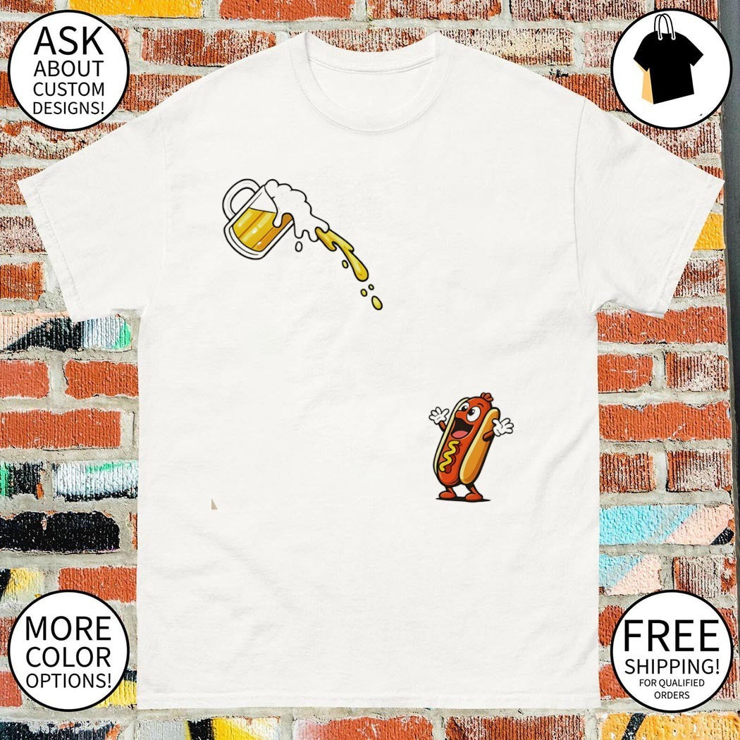 Hotdog Beer chug American flag 4th of July shirt