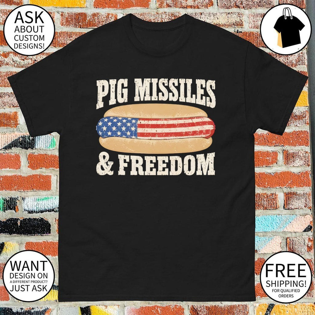 Hotdog Pig Missiles and Freedom American flag 2026 shirt