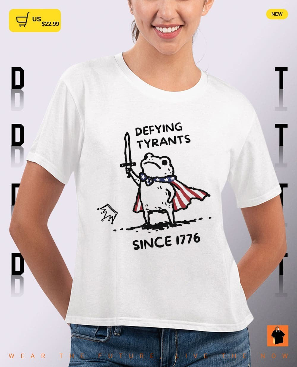Huzzah doodle frog warrior meme Defying Tyrants since 1776 Fourth of July shirt