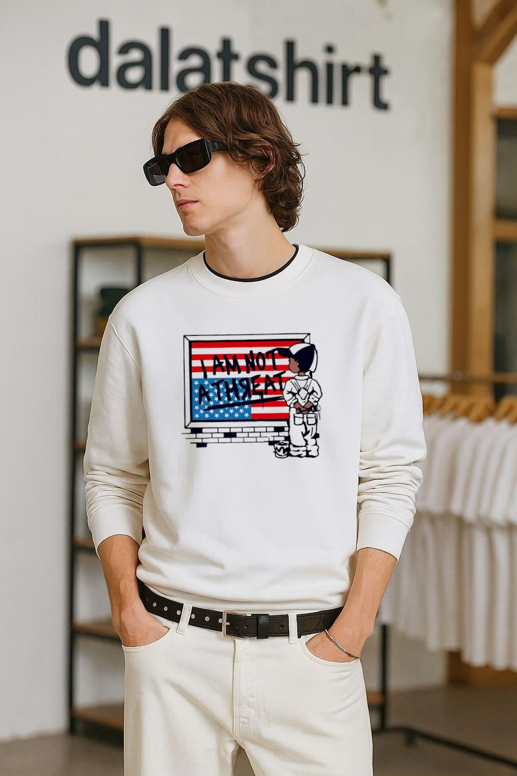 I Am Not A Threat Boy Painting American Flag Graffiti shirt