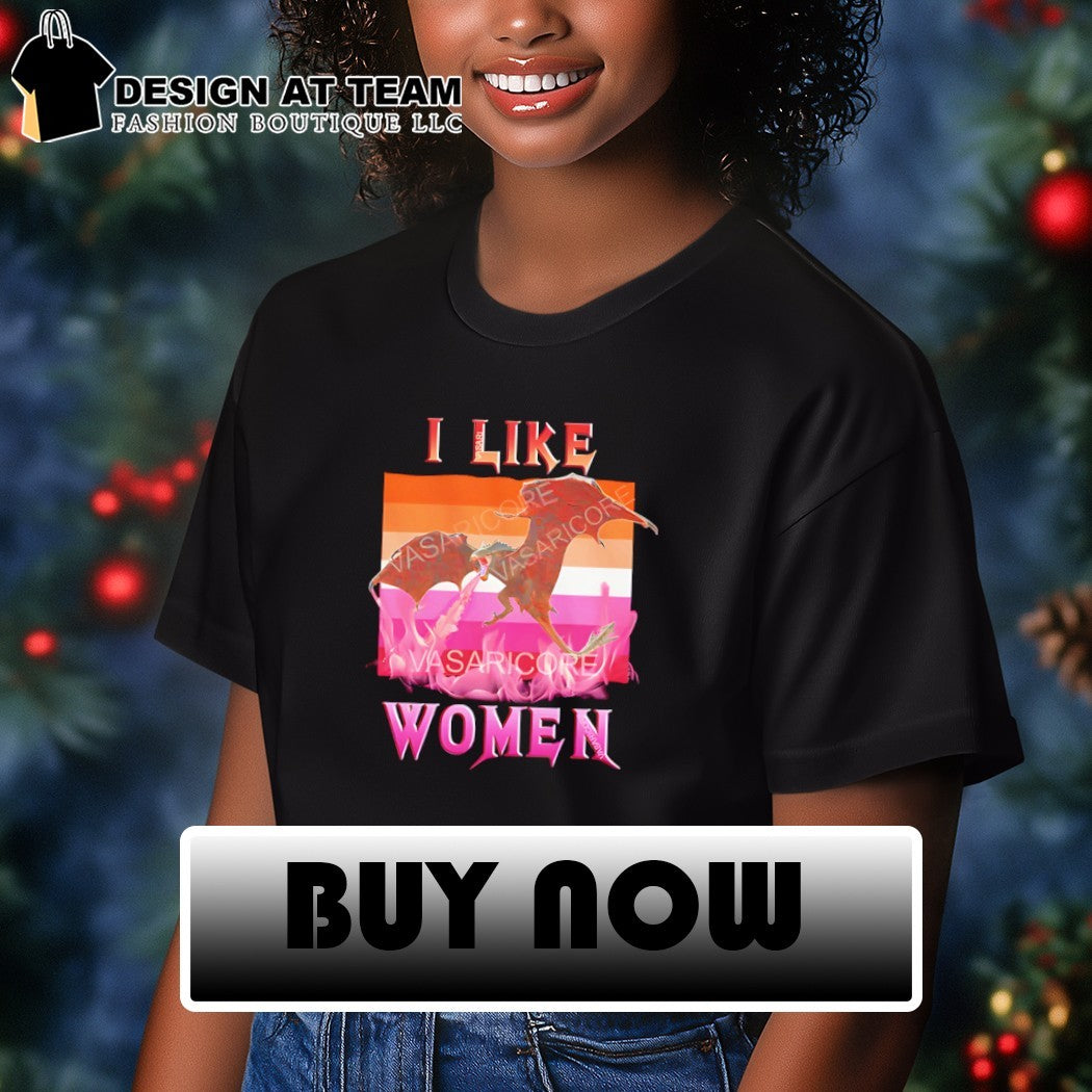 I Like Women Lesbian slogan dragon flag shirt