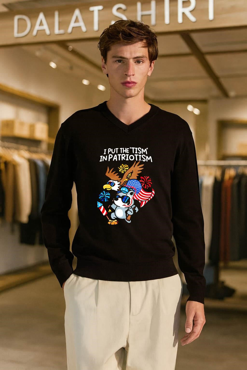 I Put The Tism In Patriotism Eagle Raccoon Fireworks shirt