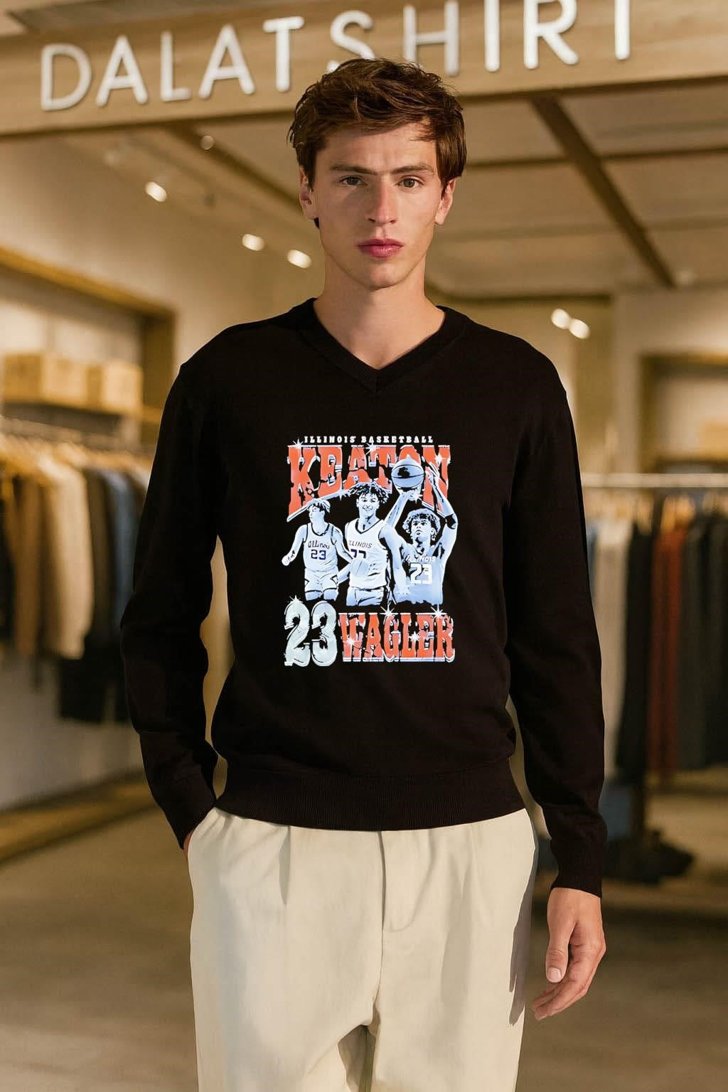 Illinois Basketball Keaton Wagler Number 23 Action Pose shirt