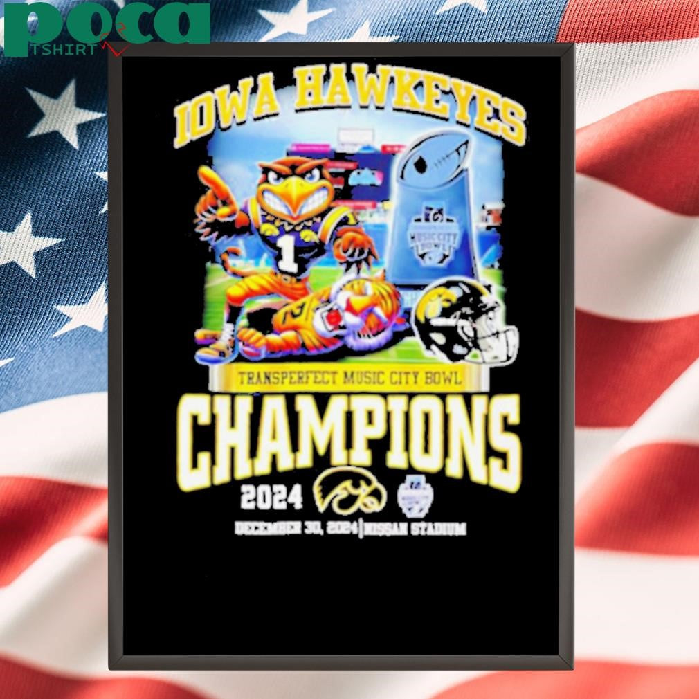 Iowa Hawkeyes Transperfect Music Bowl Champions 2025 mascot trophy shirt