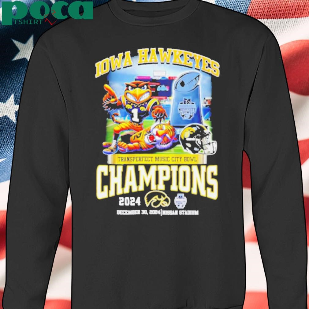 Iowa Hawkeyes Transperfect Music Bowl Champions 2025 mascot trophy shirt