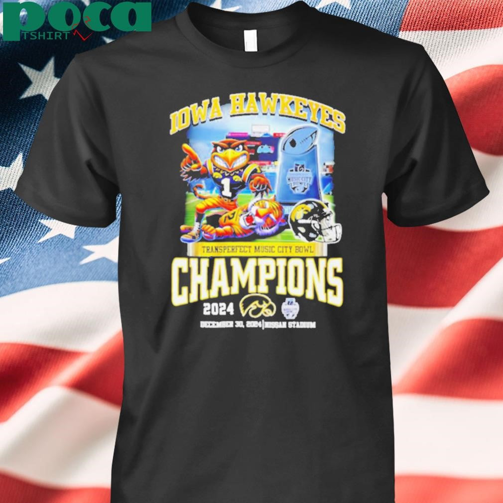 Iowa Hawkeyes Transperfect Music Bowl Champions 2025 mascot trophy shirt