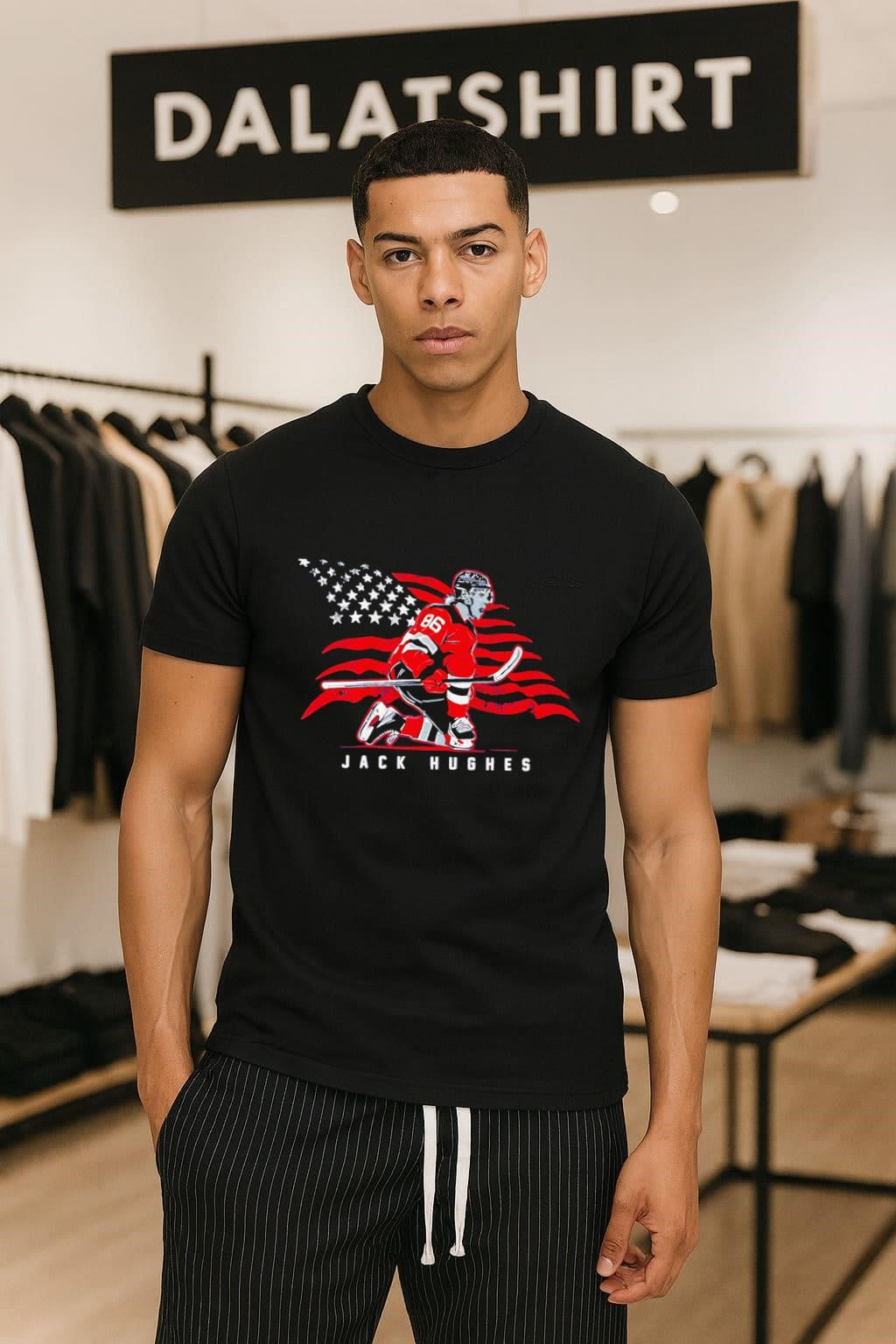 Jack Hughes 86 New Jersey Hockey USA Flag shirt