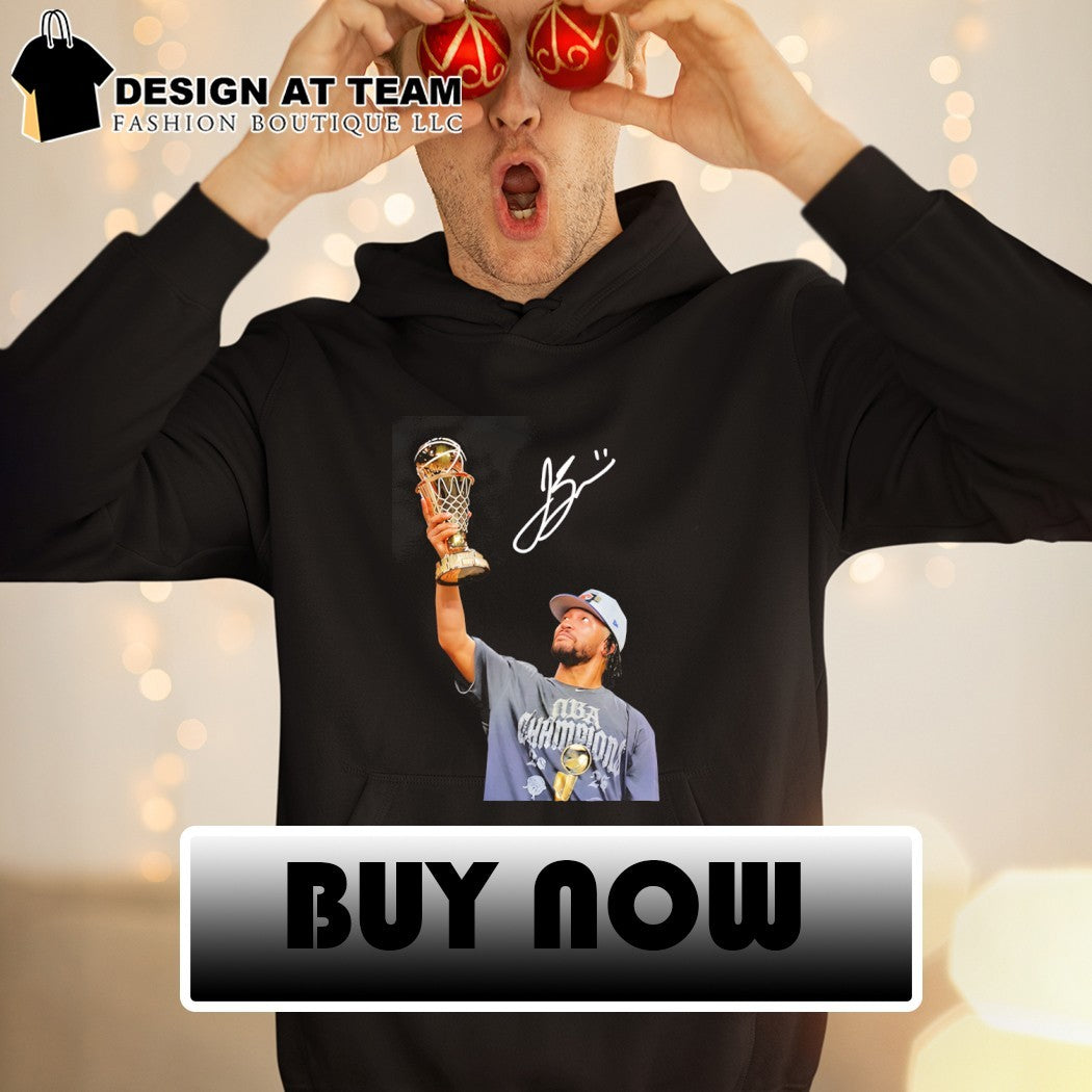 Jalen Brunson Holding NBA Trophy The Champion signature shirt