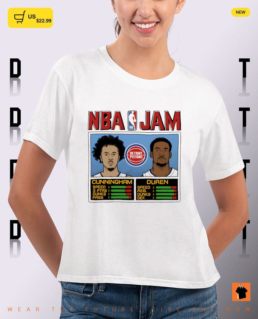 Jalen Duren and Cade Cunningham Detroit Pistons Basketball NBA Jam Tri-Blend shirt