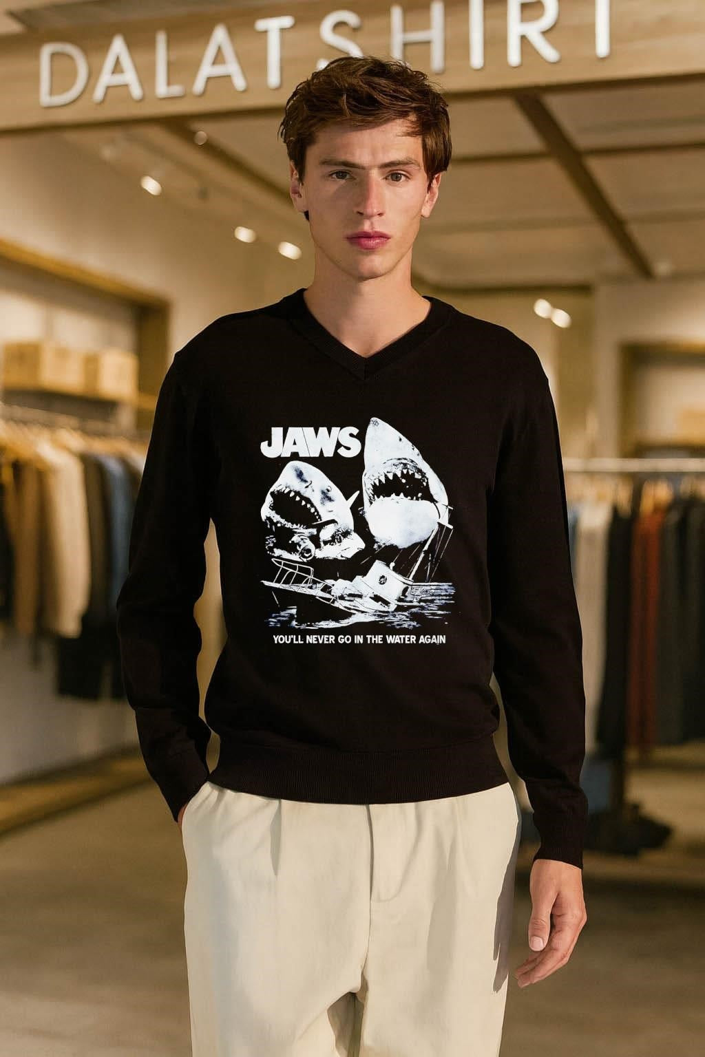 Jaws Movie Poster Shark Boat You’ll Never Go In The Water Again shirt
