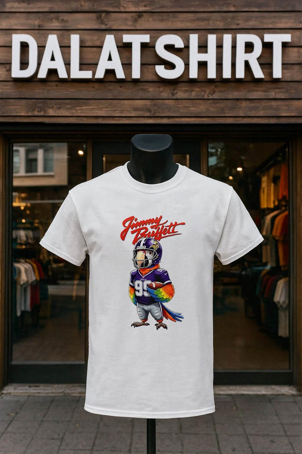 Jimmy Buffett Minnesota Vikings Parrot Football Player Graphic shirt