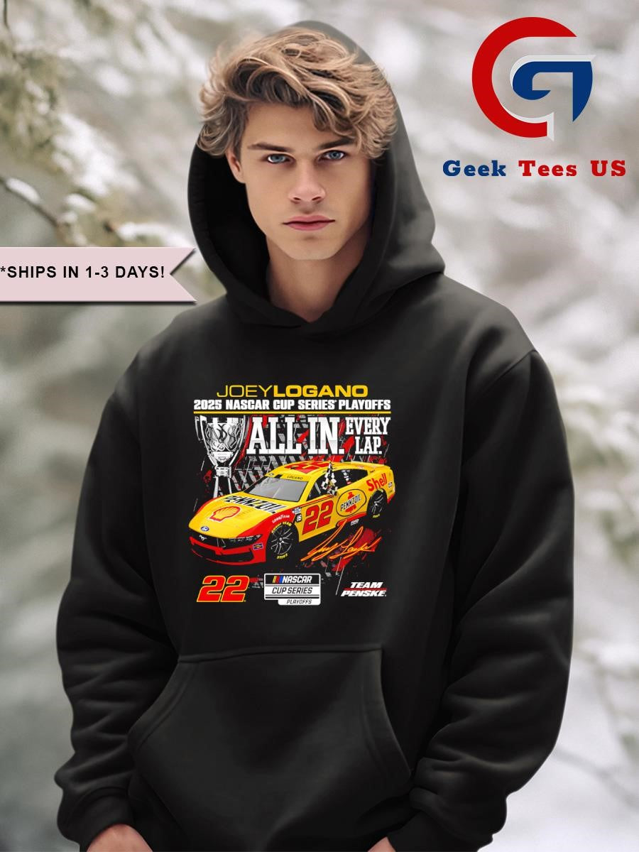 Joey Logano 2025 Nascar Cup Series Playoffs Shell Pennzoil All In Checkered flag signature shirt