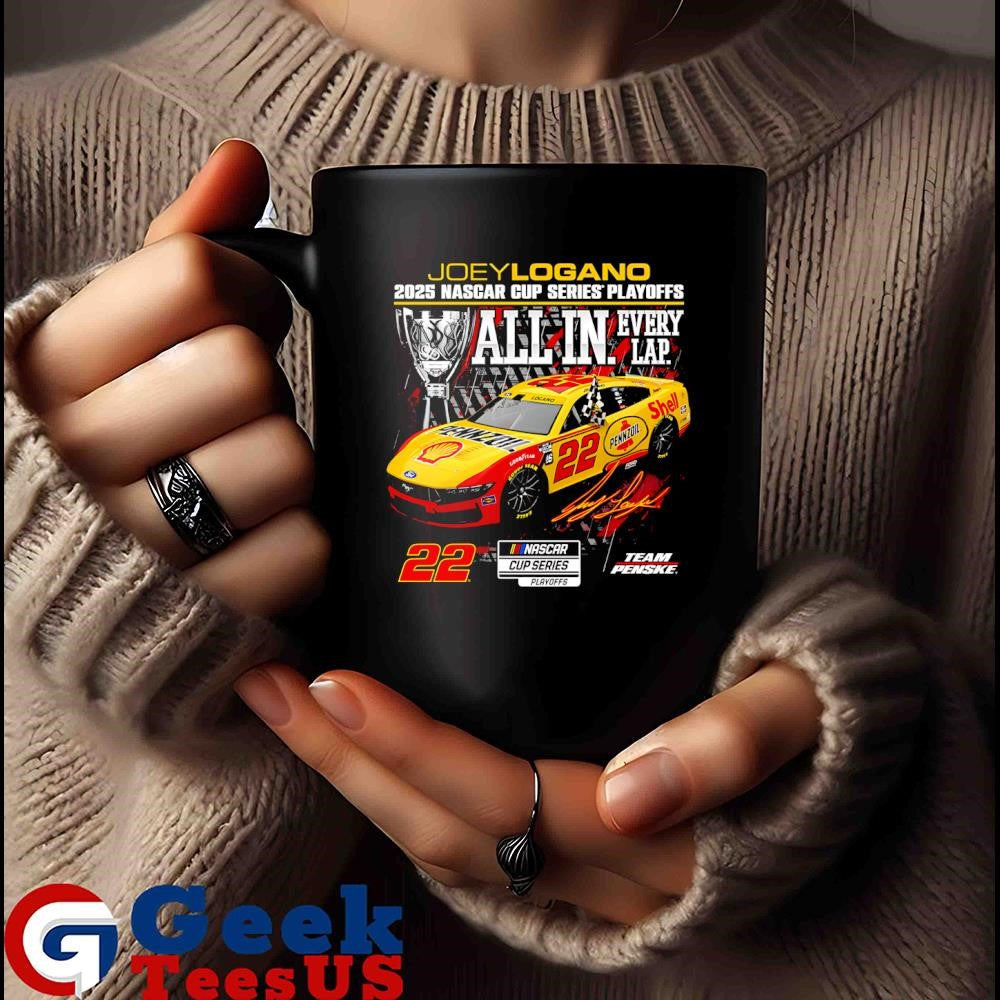 Joey Logano 2025 Nascar Cup Series Playoffs Shell Pennzoil All In Checkered flag signature shirt