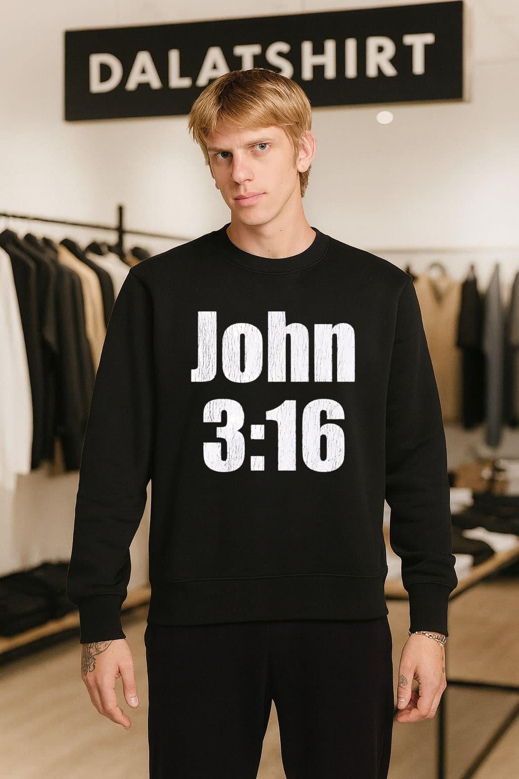 John 3 16 Bible Verse Distressed White Text Graphic shirt