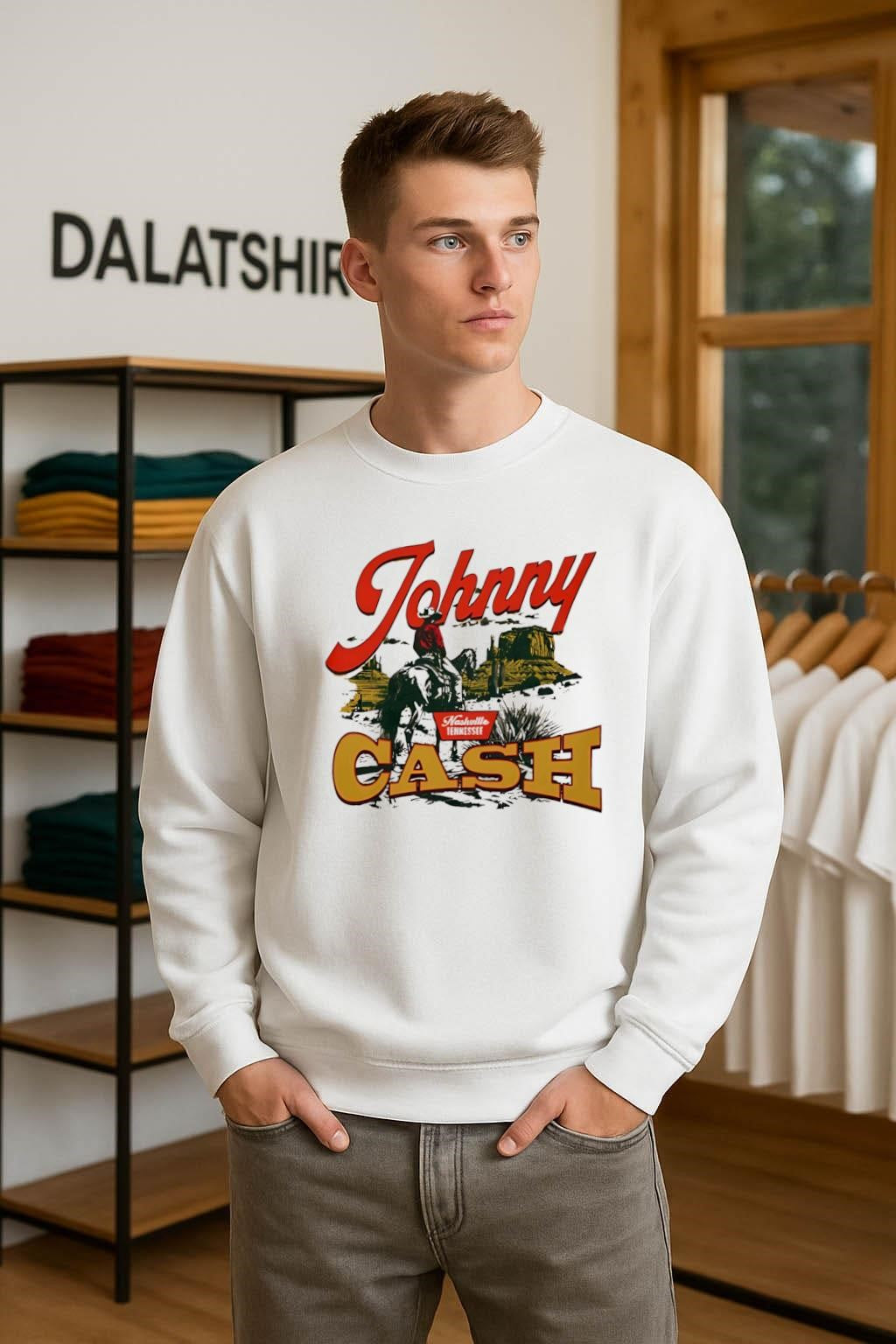 Johnny Cash Nashville Tennessee cowboy riding horse desert shirt