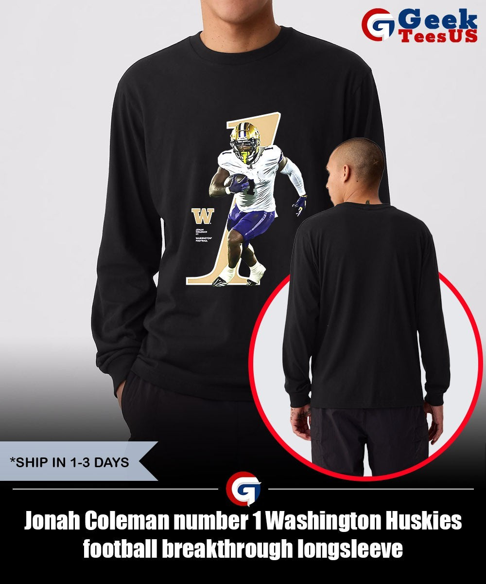 Jonah Coleman number 1 Washington Huskies football breakthrough shirt