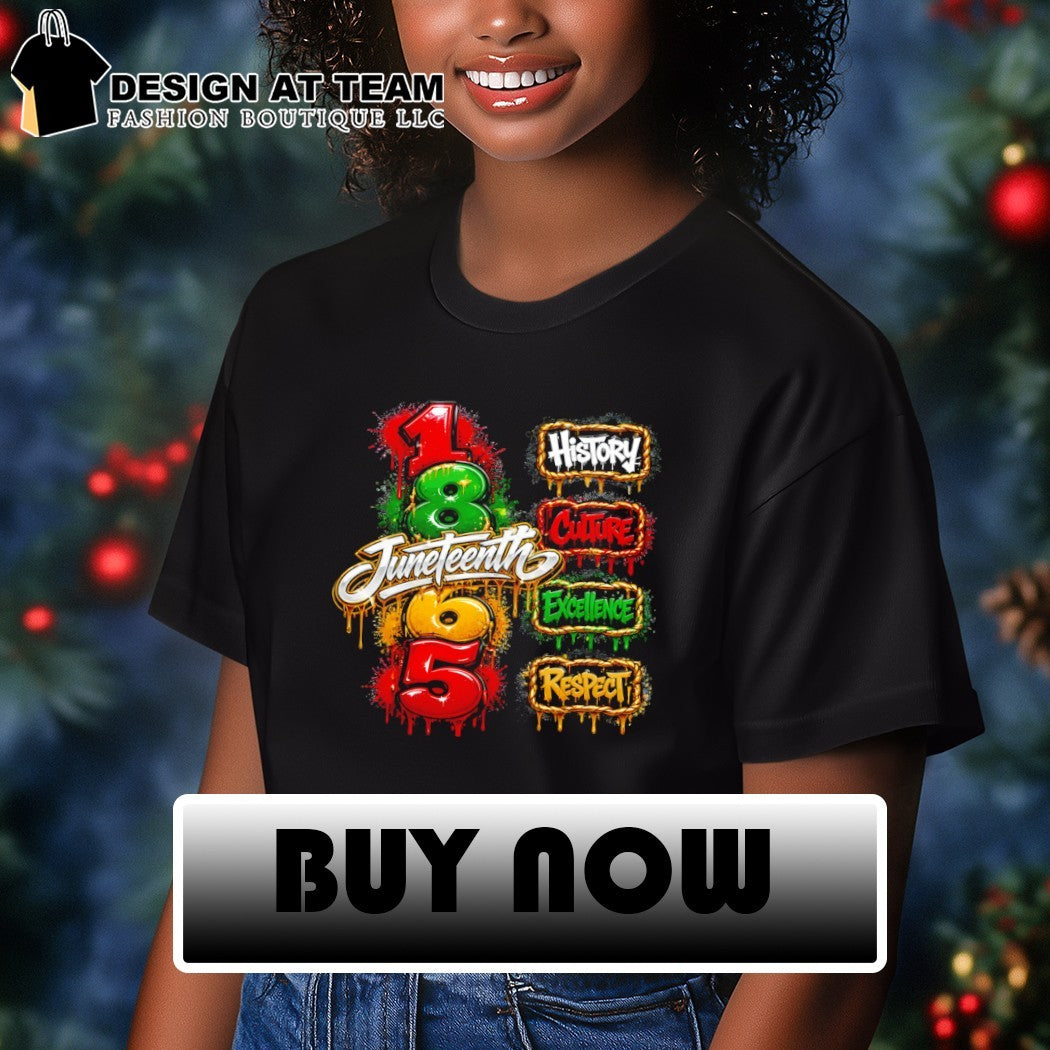 Juneteenth apparel featuring 1865 History Culture Excellence and Respect text shirt