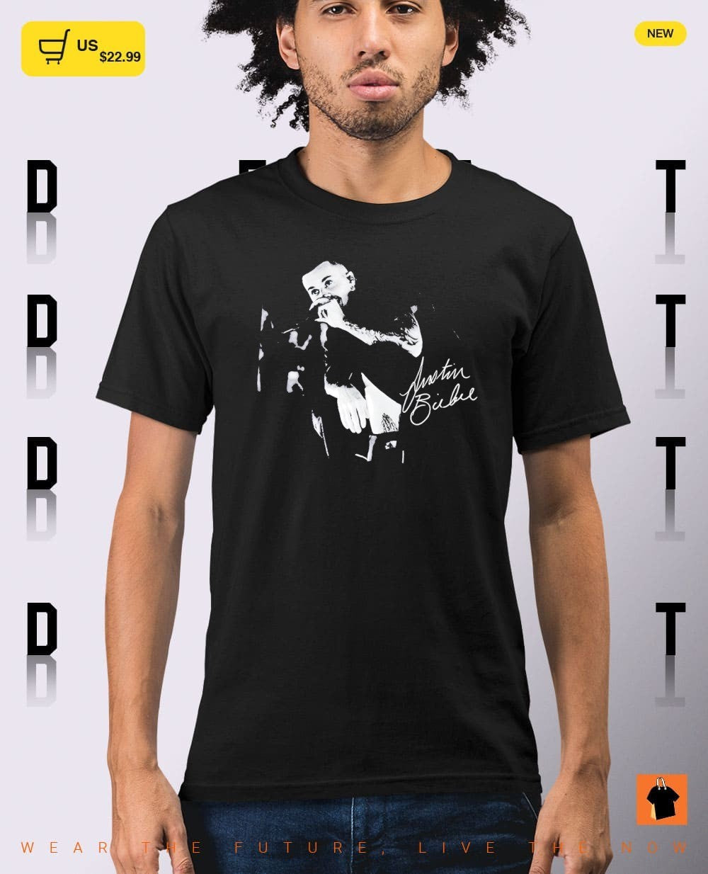 Justin Bieber singing Swag 2026 World Tour shirt